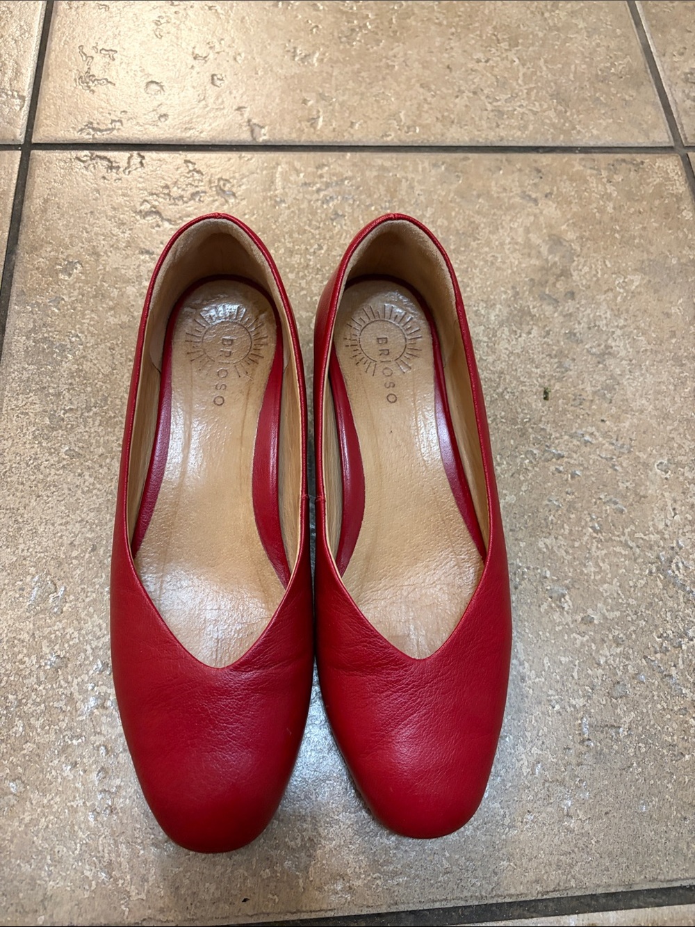 Briosso Red Leather Women's Ballet Flats